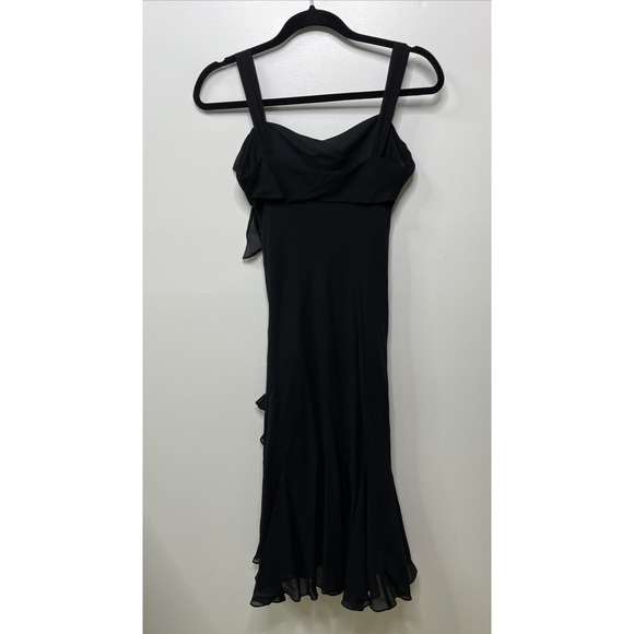 Y2K Nine West Silk Black Midi Dress Ruffle Bow Dark Fairy Witchy Coquette Whimsy - Picture 7 of 11